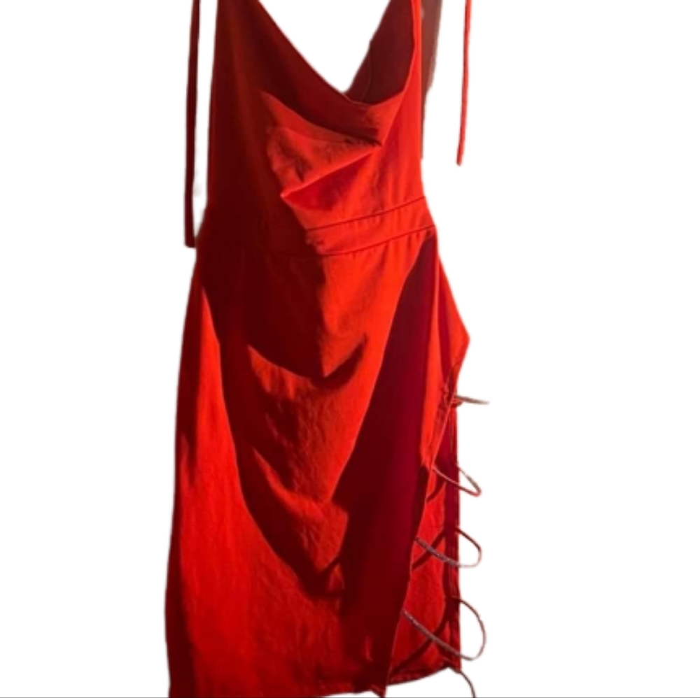 Sexy red dress with bling going down the side leg